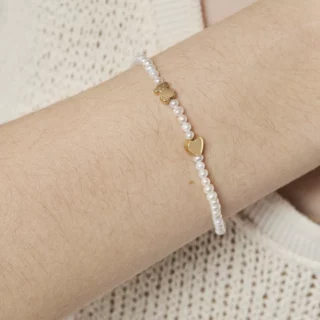 TOUS Sweet Dolls XXS elastic bracelet in yellow gold and cultured pearls