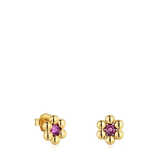 Aretes cortos flor con baño de oro 18 kt