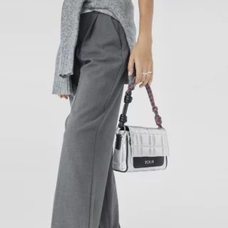 TOUS Empire Padded small crossbody handbag in silver in recycled nylon combined with synthetic leather details