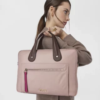 Tous briefcase from the Shelby collection in leather-effect vinyl combined with pink recycled nylon