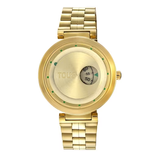 reloj analogico con brazalete de acero dorado