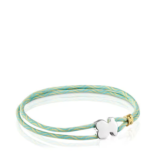 Pulsera elástica menta con oso de plata Sweet Dolls