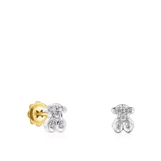 Gold Puppies earrings with diamonds bear motif