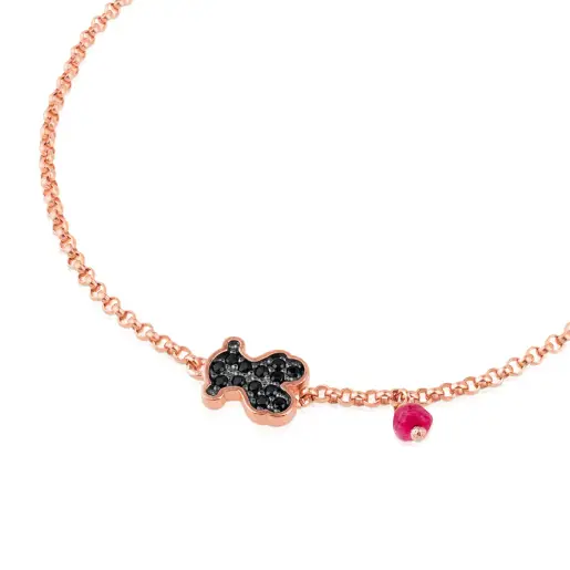 pulsera plata con baño oro rosa, espinela y rubí